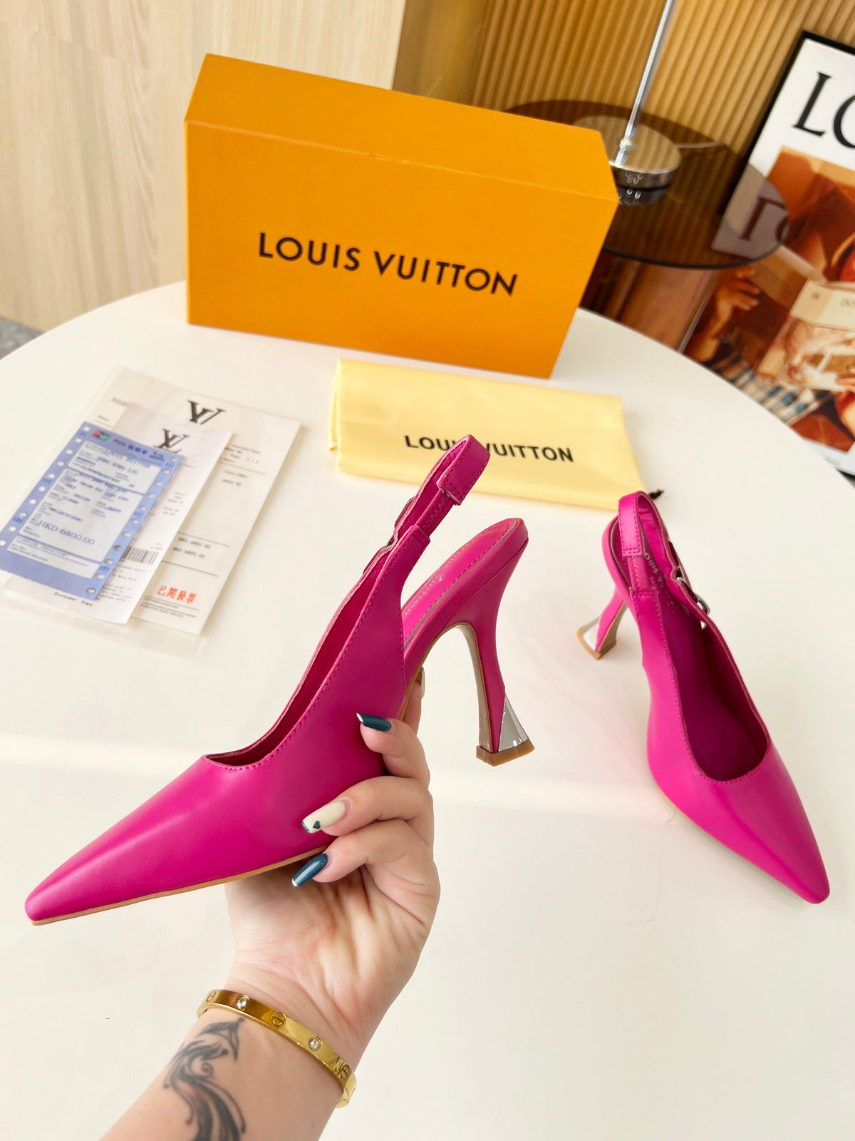 LV Spake Slingback with Chain 8.5CM Raspberry Pink Calfskin 218281
