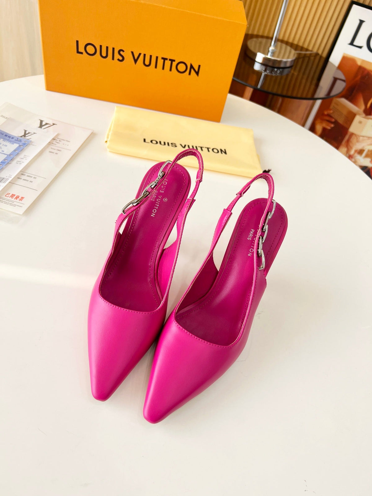 LV Spake Slingback with Chain 8.5CM Raspberry Pink Calfskin 218281