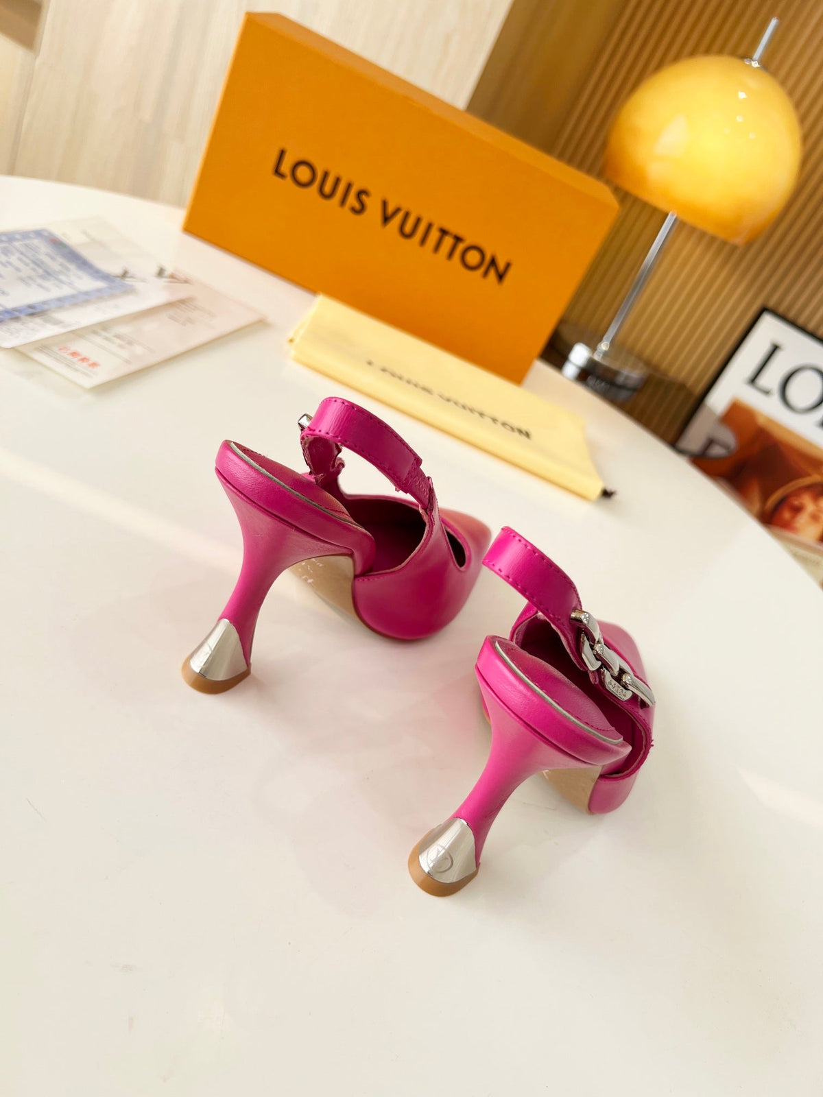 LV Spake Slingback with Chain 8.5CM Raspberry Pink Calfskin 218281