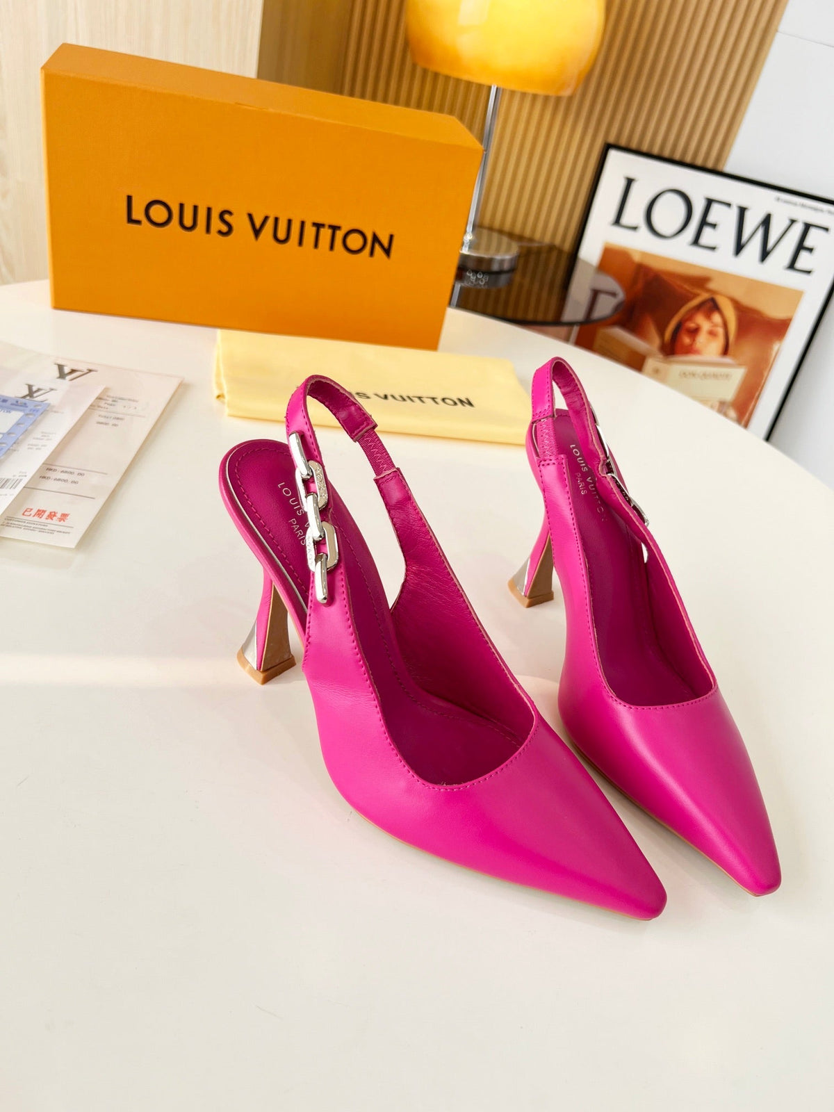 LV Spake Slingback with Chain 8.5CM Raspberry Pink Calfskin 218281