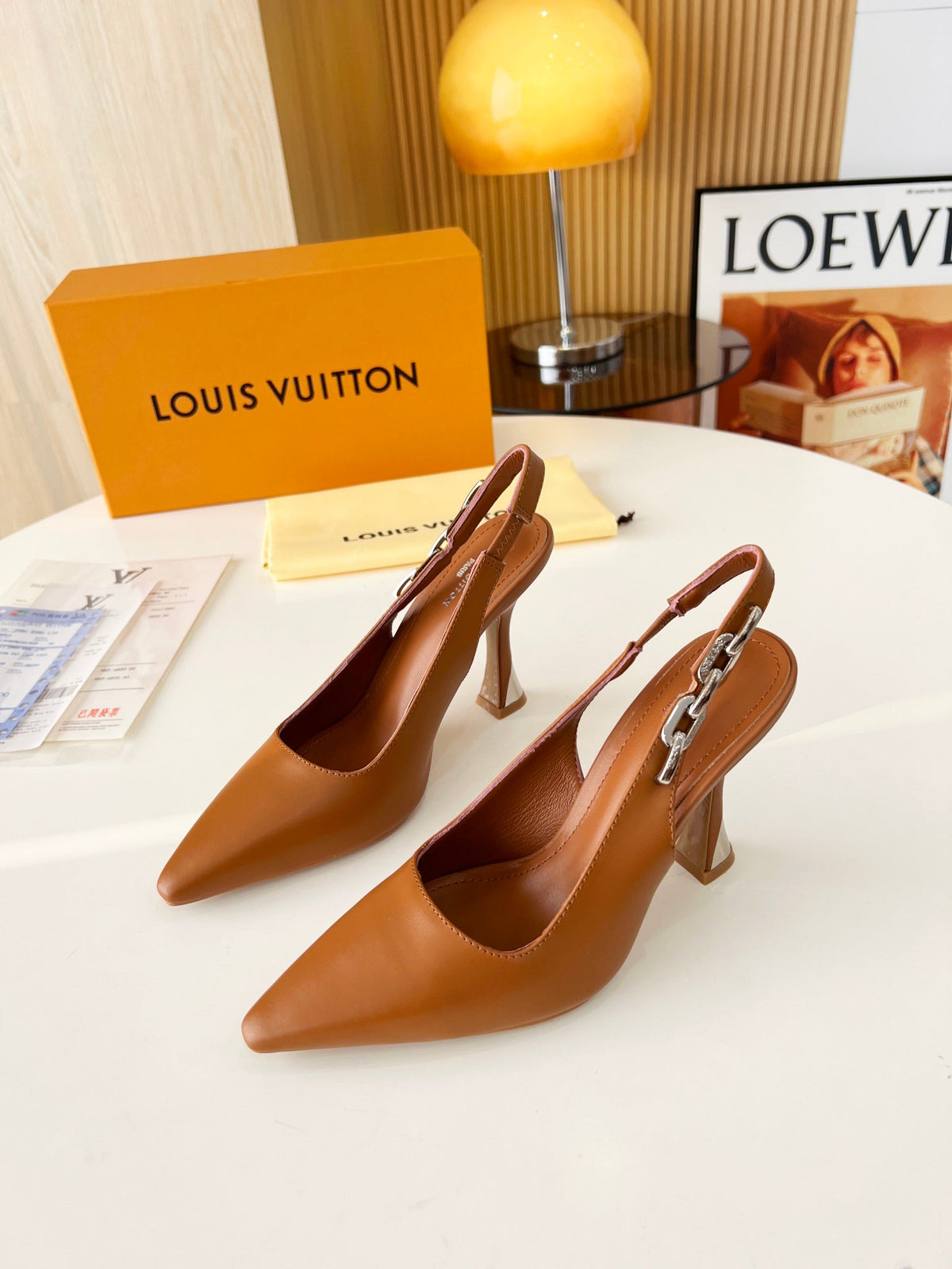 LV Spake Slingback with Chain 8.5CM Bronze Brown Calfskin 218282