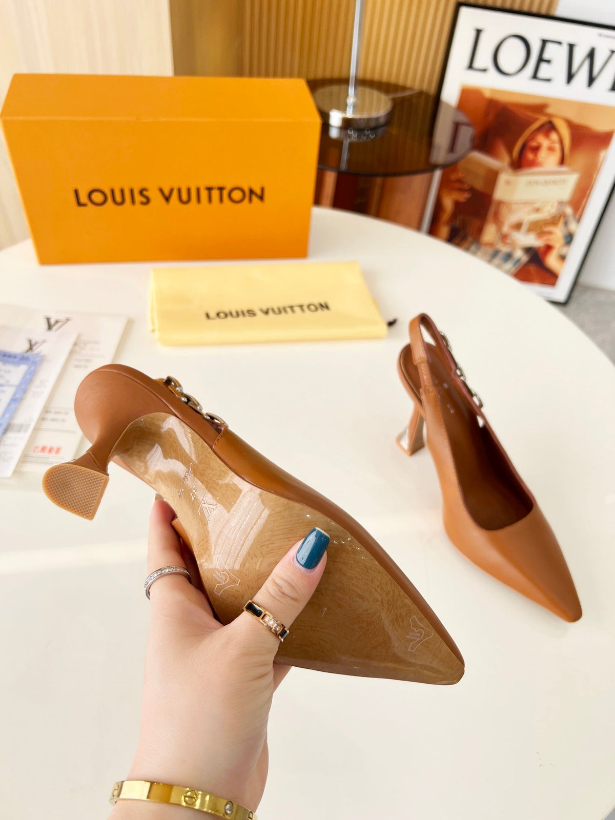 LV Spake Slingback with Chain 8.5CM Bronze Brown Calfskin 218282