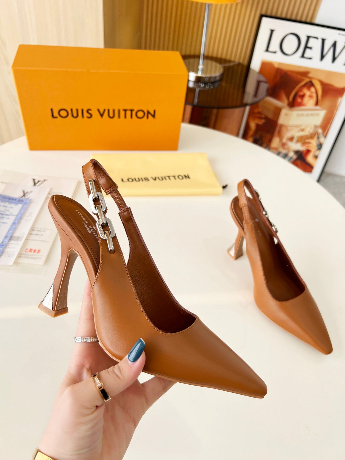 LV Spake Slingback with Chain 8.5CM Bronze Brown Calfskin 218282
