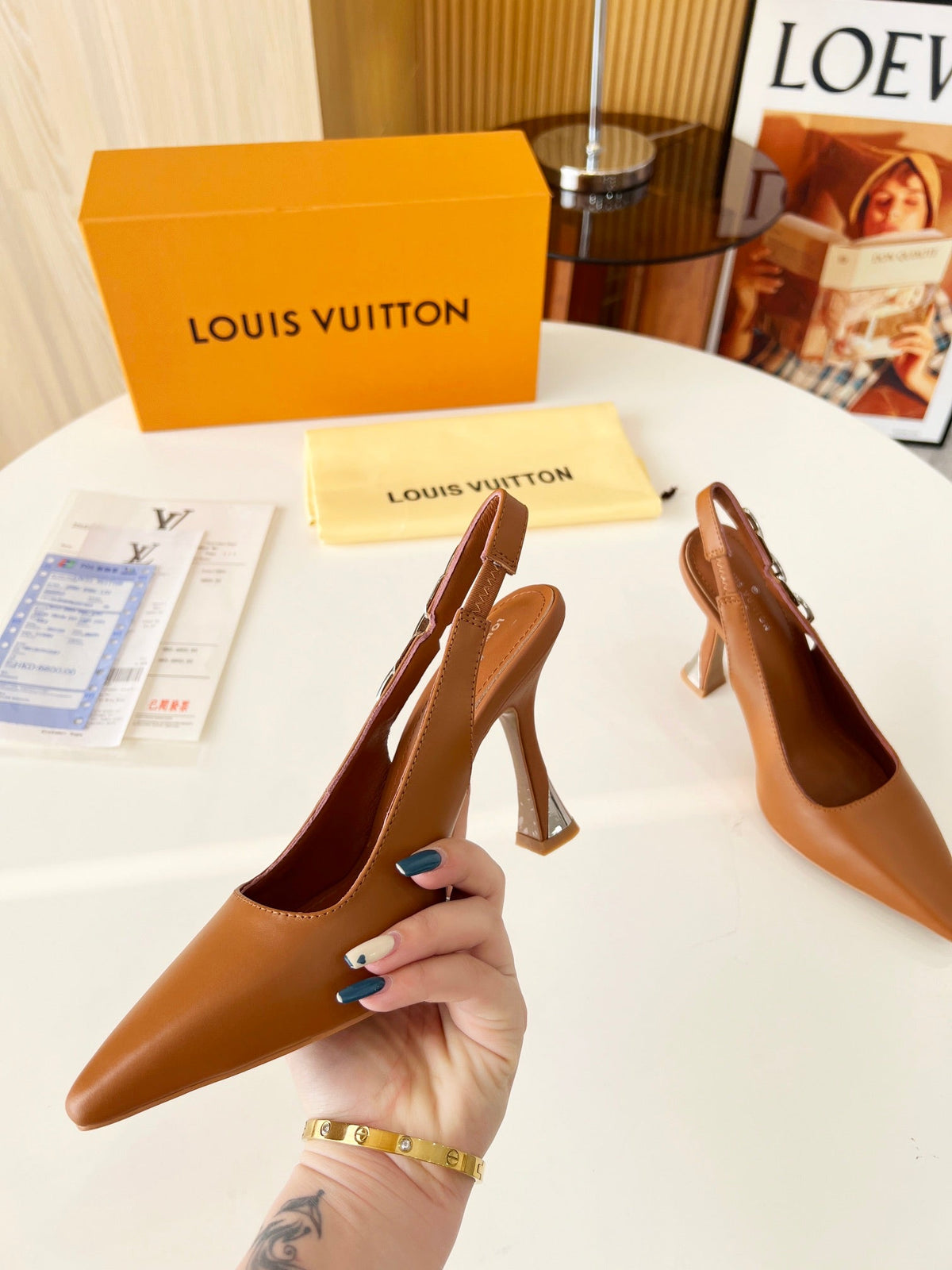 LV Spake Slingback with Chain 8.5CM Bronze Brown Calfskin 218282