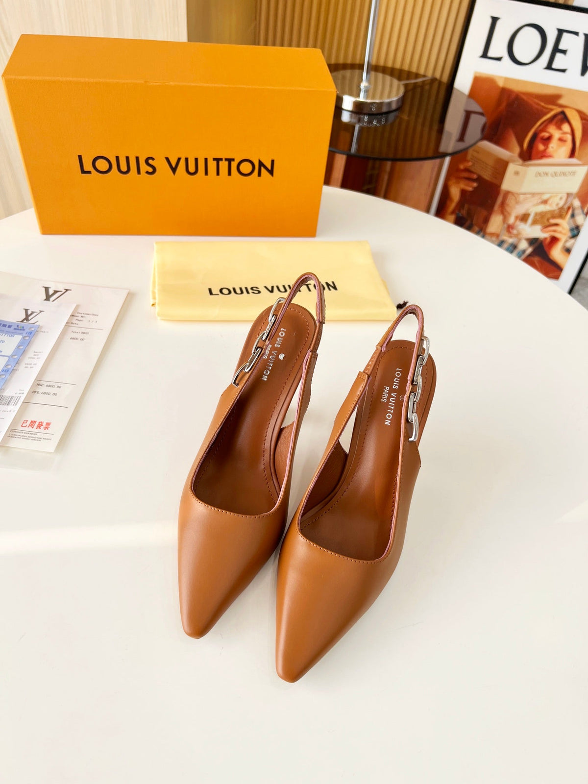 LV Spake Slingback with Chain 8.5CM Bronze Brown Calfskin 218282