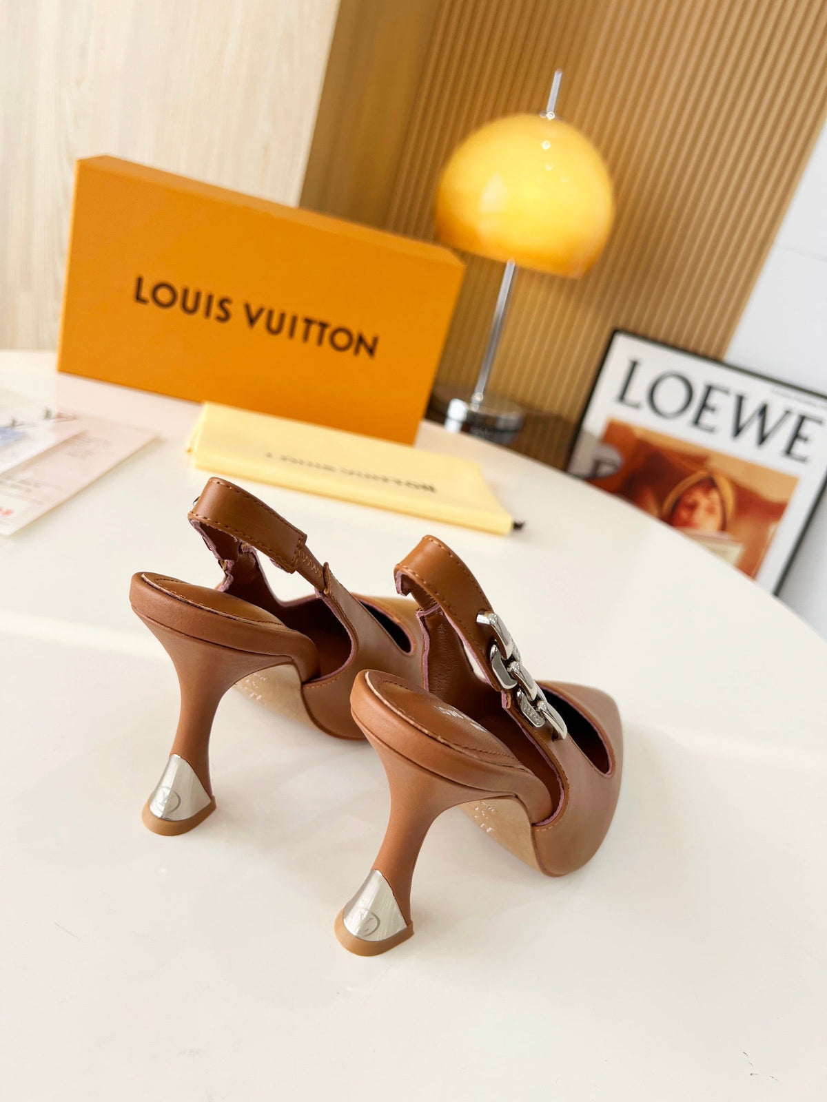 LV Spake Slingback with Chain 8.5CM Bronze Brown Calfskin 218282
