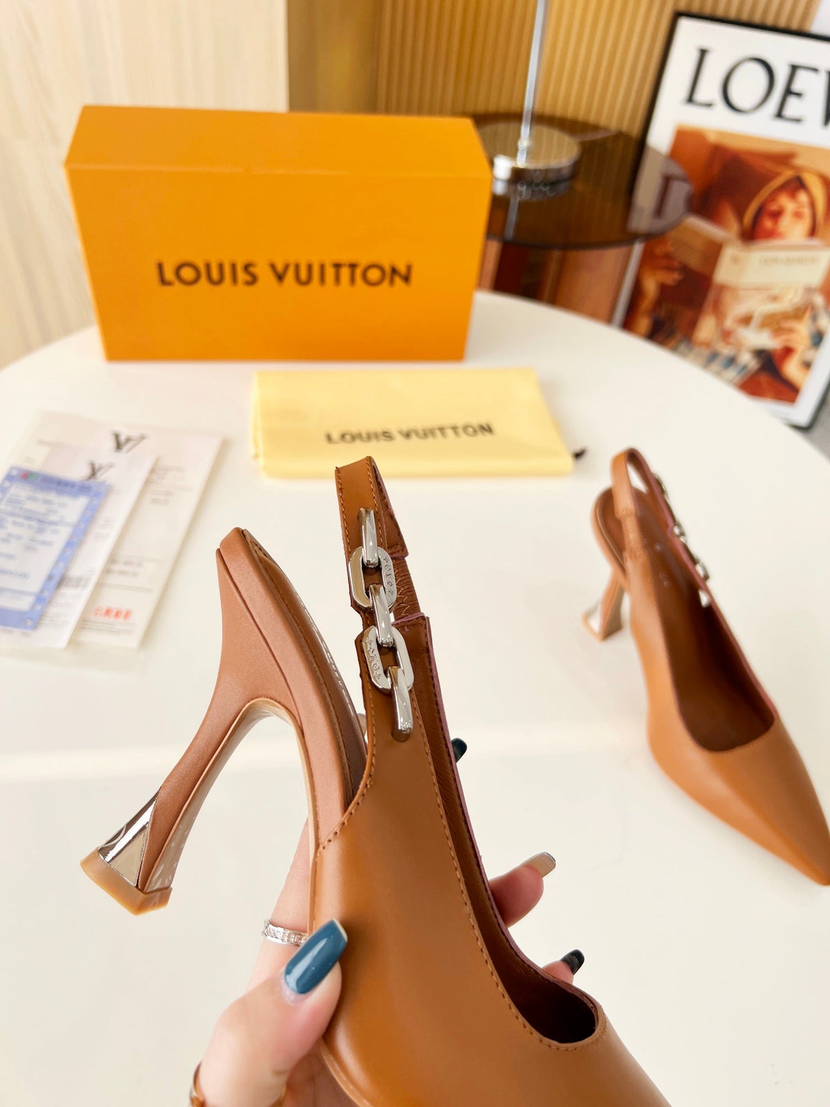 LV Spake Slingback with Chain 8.5CM Bronze Brown Calfskin 218282