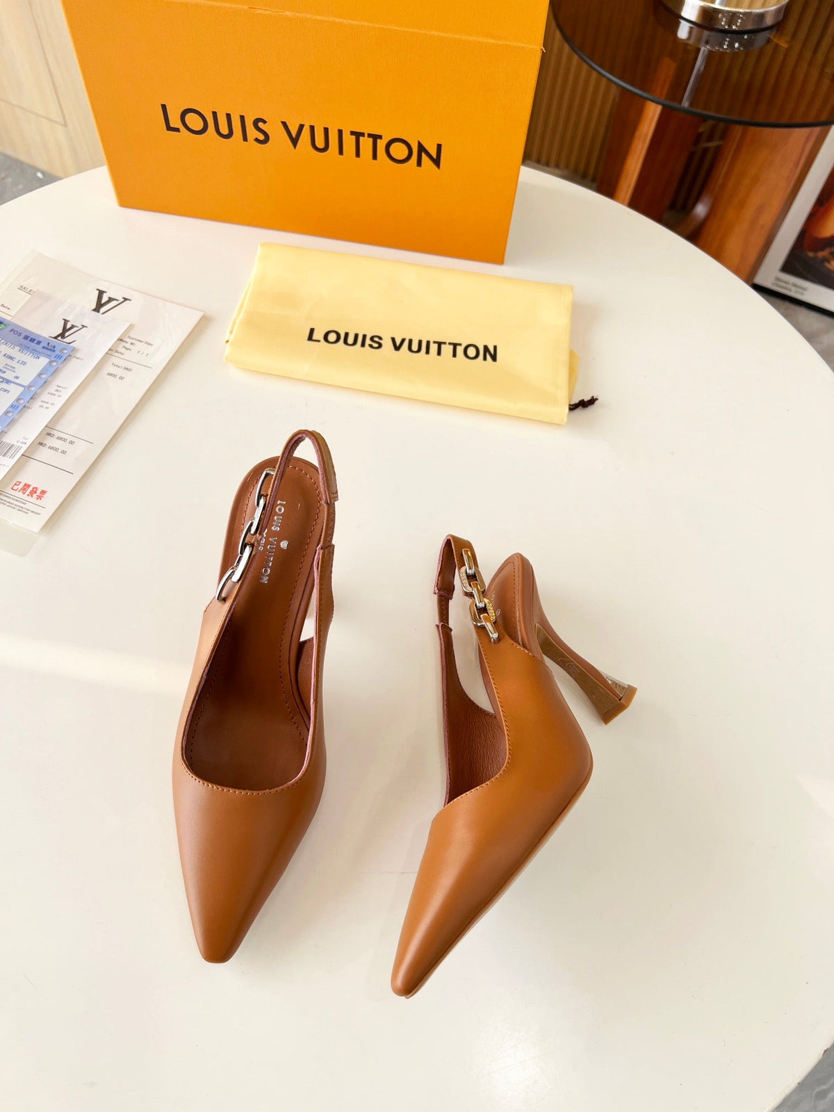 LV Spake Slingback with Chain 8.5CM Bronze Brown Calfskin 218282