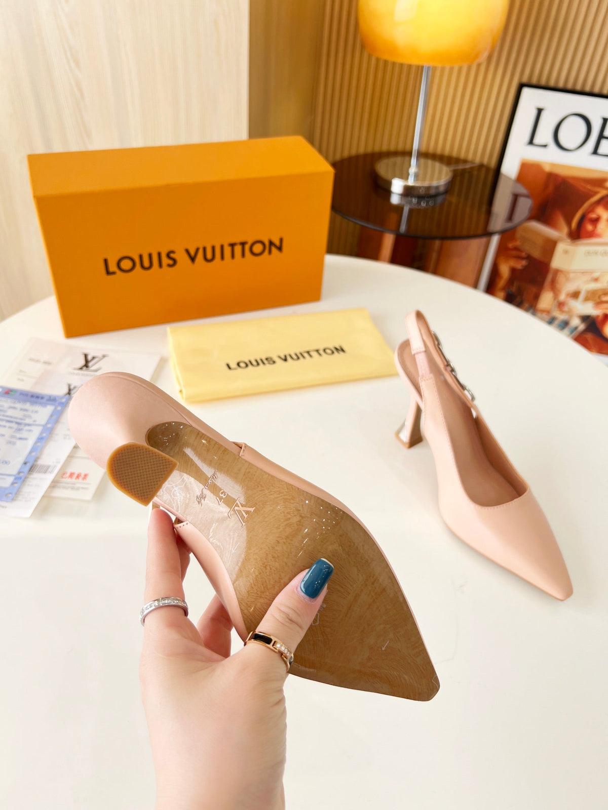 LV Spake Slingback with Chain 8.5CM Cream Tan Calfskin 218284