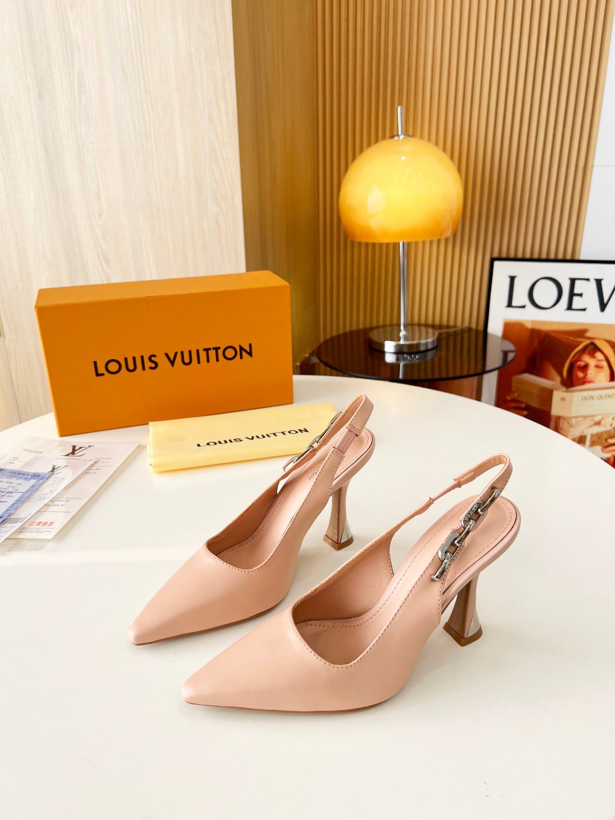LV Spake Slingback with Chain 8.5CM Cream Tan Calfskin 218284