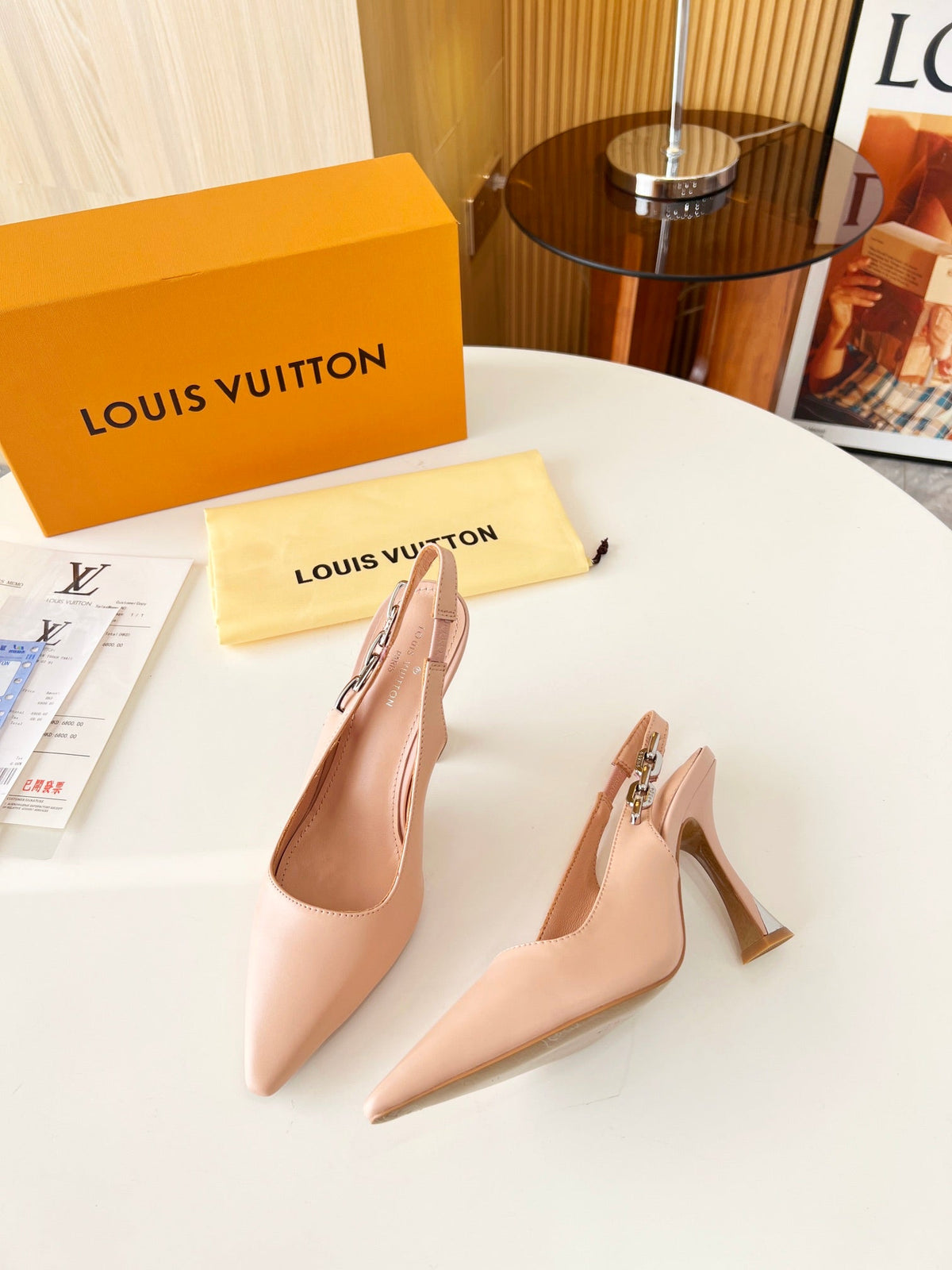 LV Spake Slingback with Chain 8.5CM Cream Tan Calfskin 218284
