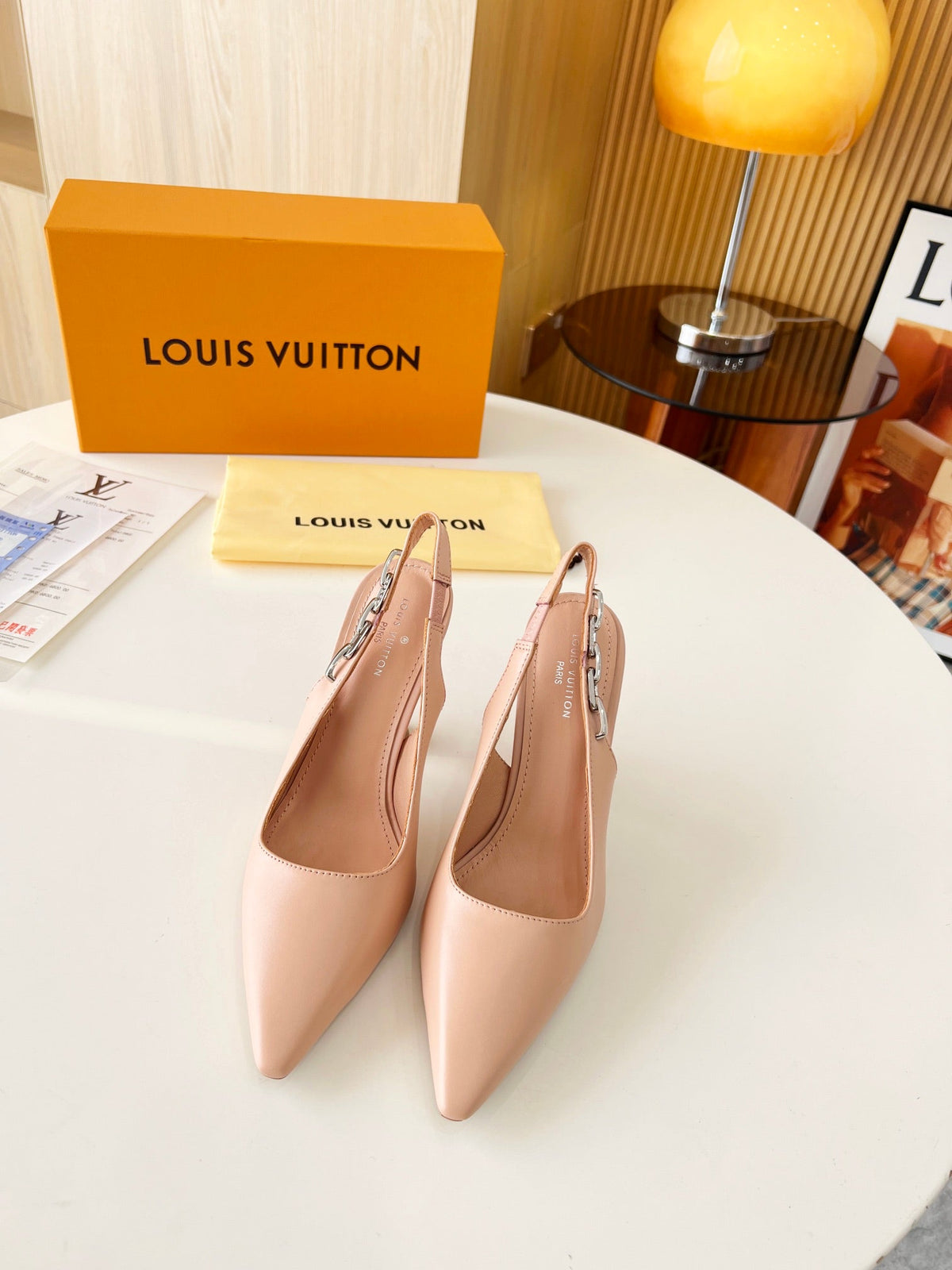 LV Spake Slingback with Chain 8.5CM Cream Tan Calfskin 218284
