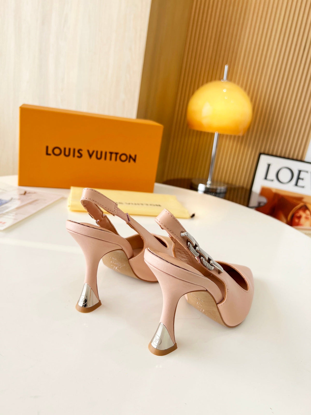 LV Spake Slingback with Chain 8.5CM Cream Tan Calfskin 218284