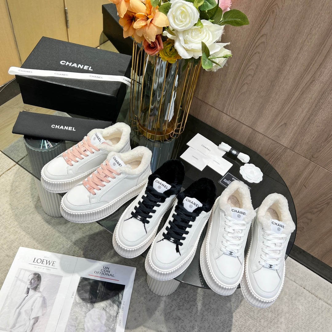CC Sneaker White Pink Cowhide With Fleece Lining 944564