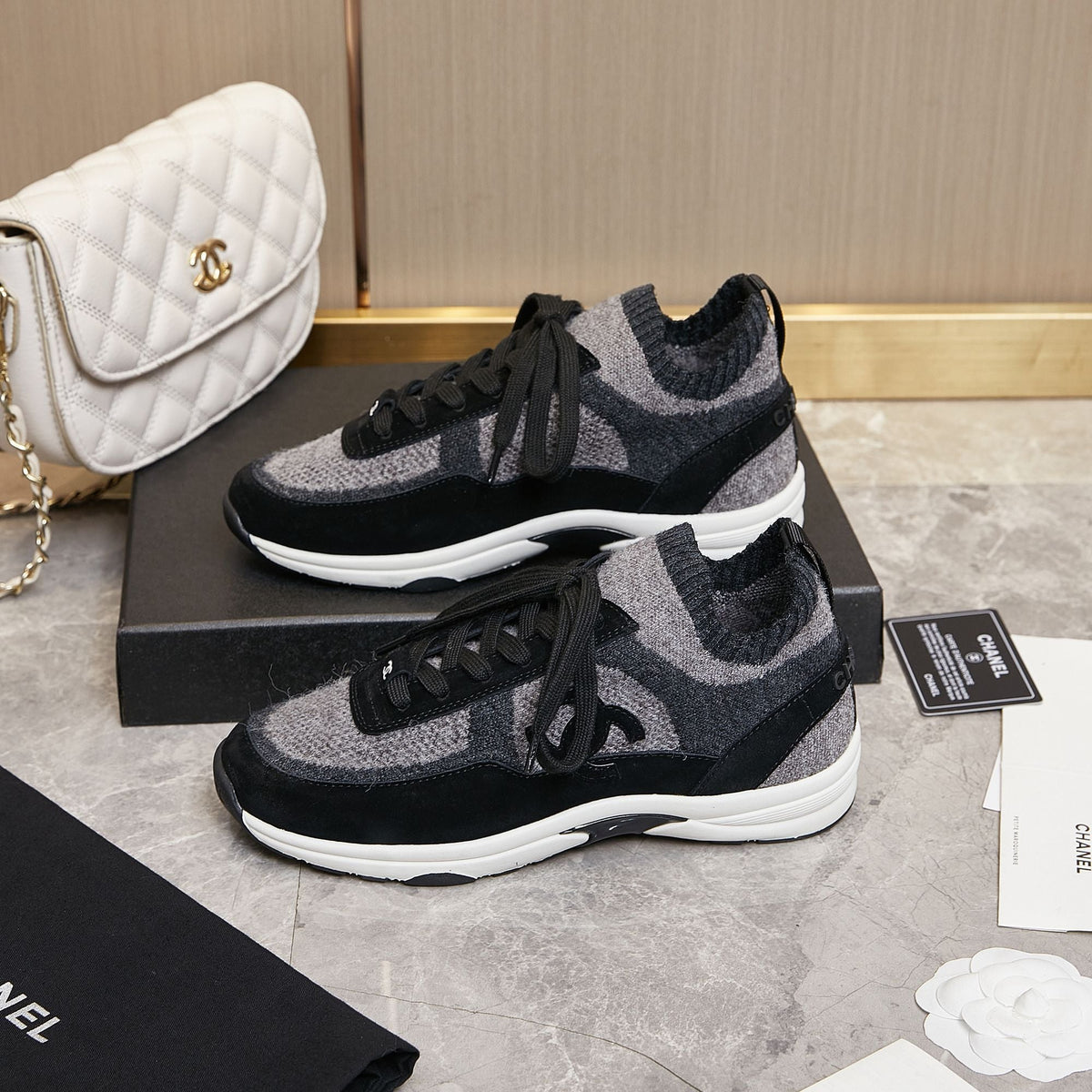 Chanel 2025 Sneaker Black Dark Grey Suede Knit 548316