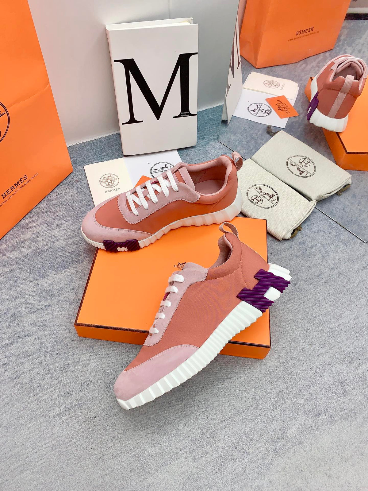 HM Bouncing Sneaker In Coral Pink Fabric 106441