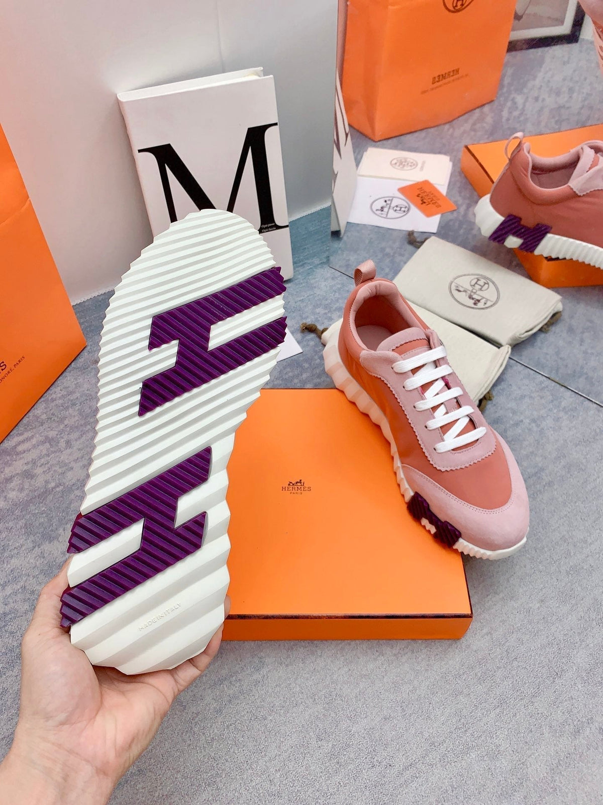 HM Bouncing Sneaker In Coral Pink Fabric 106441