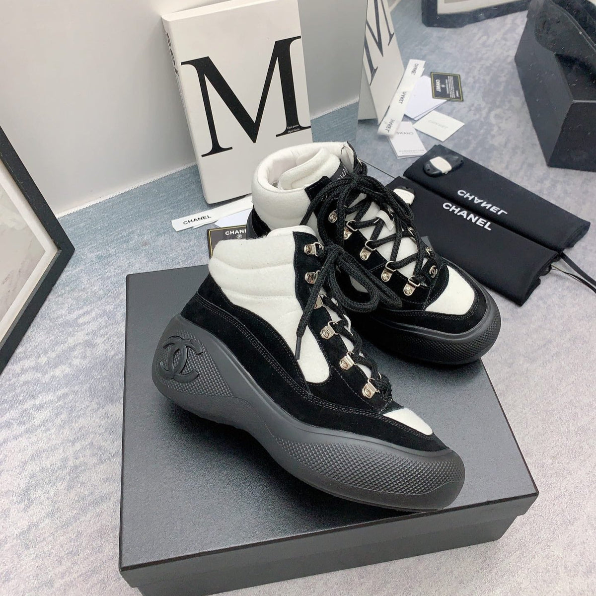 CC Sneaker Boots In White Mix Black Suede 148777