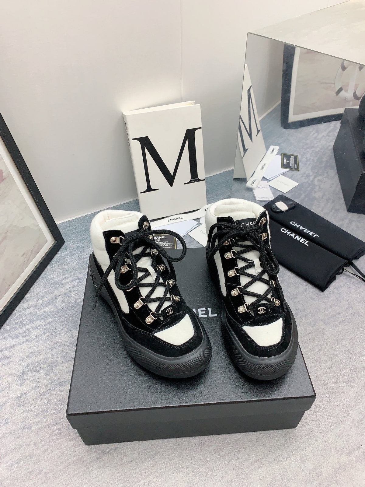CC Sneaker Boots In White Mix Black Suede 148777