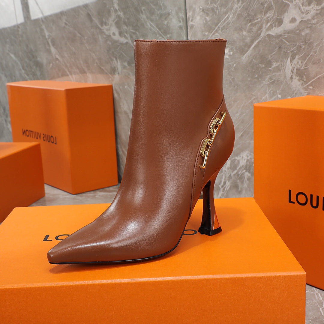 LV Sparkle Ankle Boot 95mm Brown Lambskin