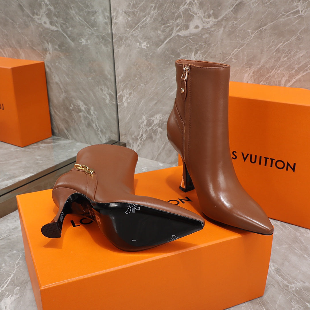 LV Sparkle Ankle Boot 95mm Brown Lambskin