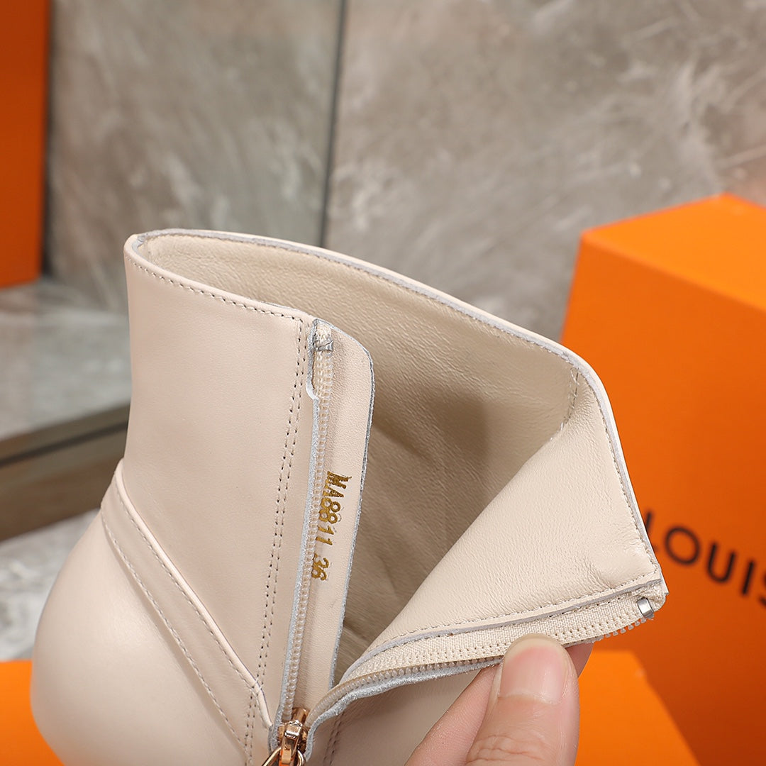 LV Sparkle Ankle Boot 95mm Beige Lambskin