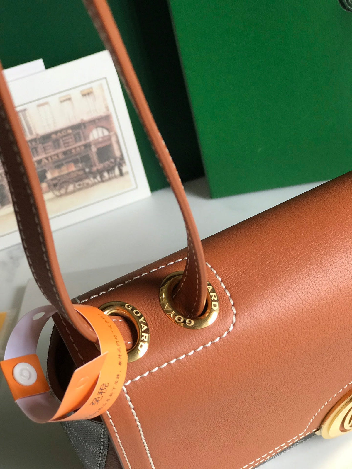 233 BAG 25 IN TAN CALFSKIN AND BLACK GOYARDINE CANVAS