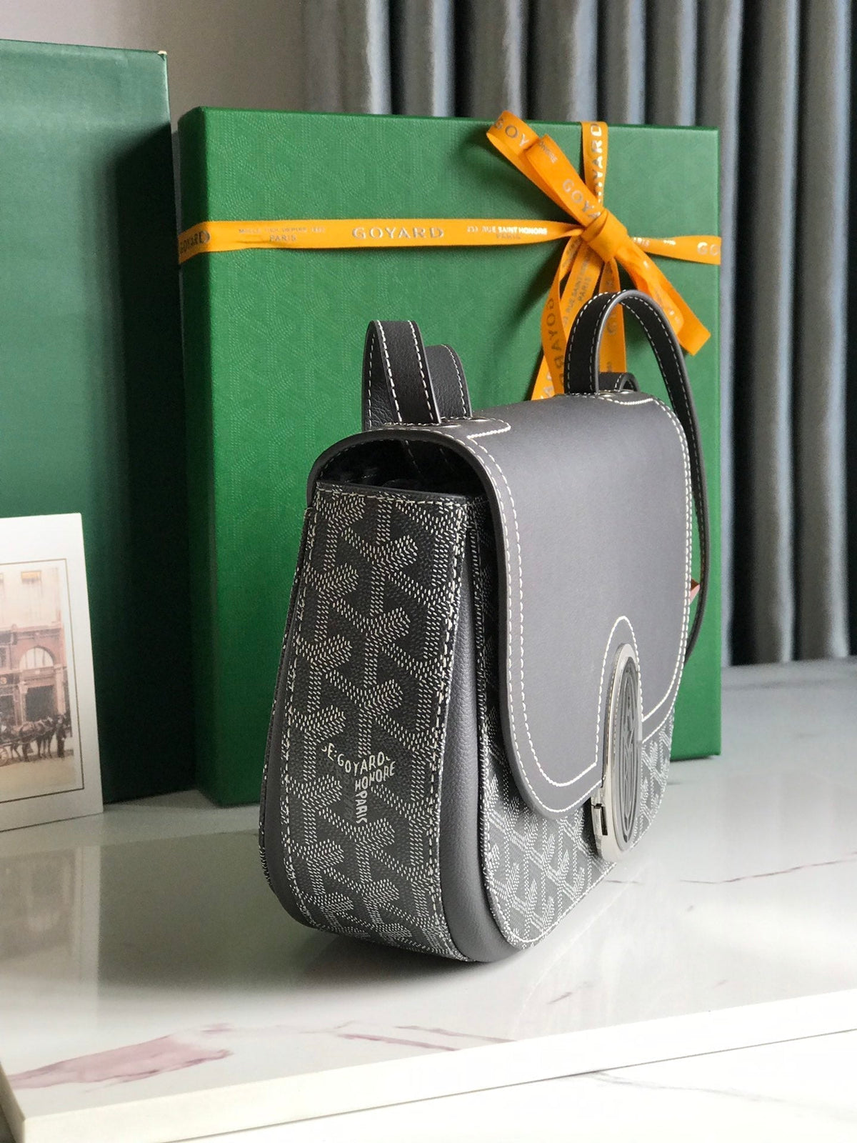 233 BAG 25 IN GRAY CALFSKIN AND GOYARDINE CANVAS