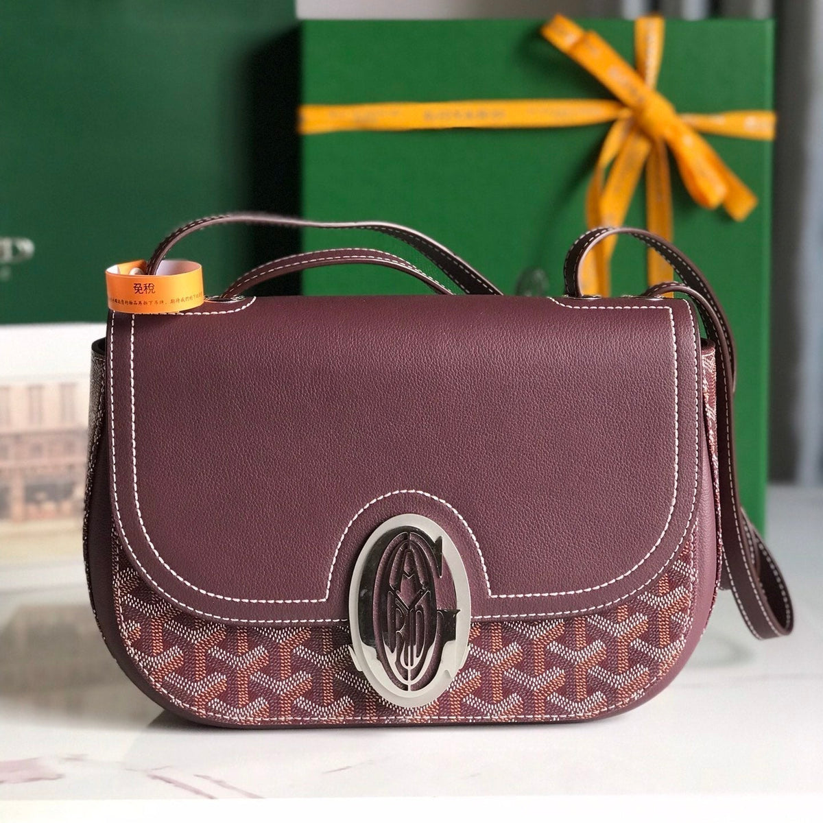 233 BAG 25 IN WINE RED CALFSKIN AND GOYARDINE CANVAS