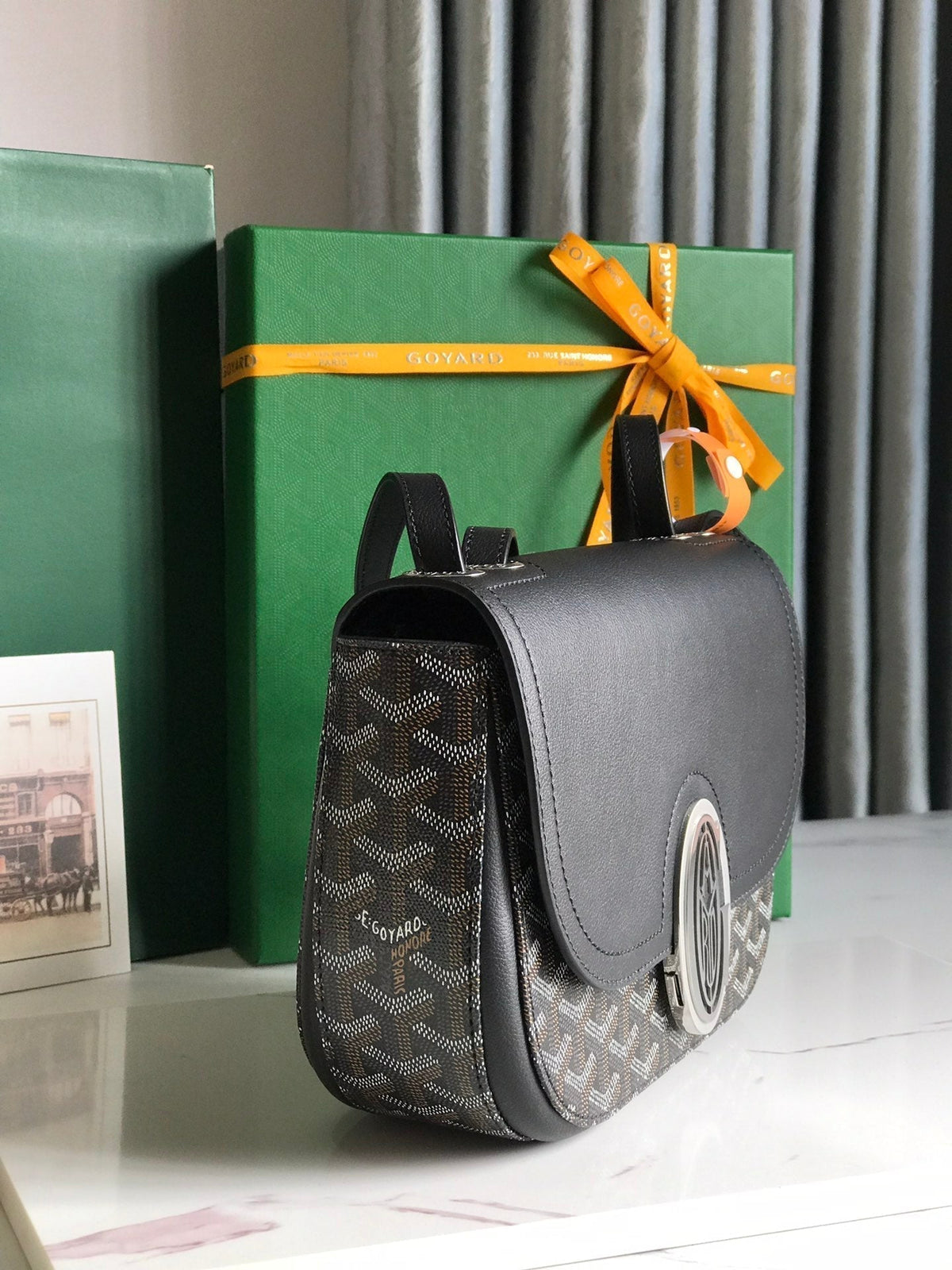 233 BAG 25 IN BLACK CALFSKIN AND GOYARDINE CANVAS