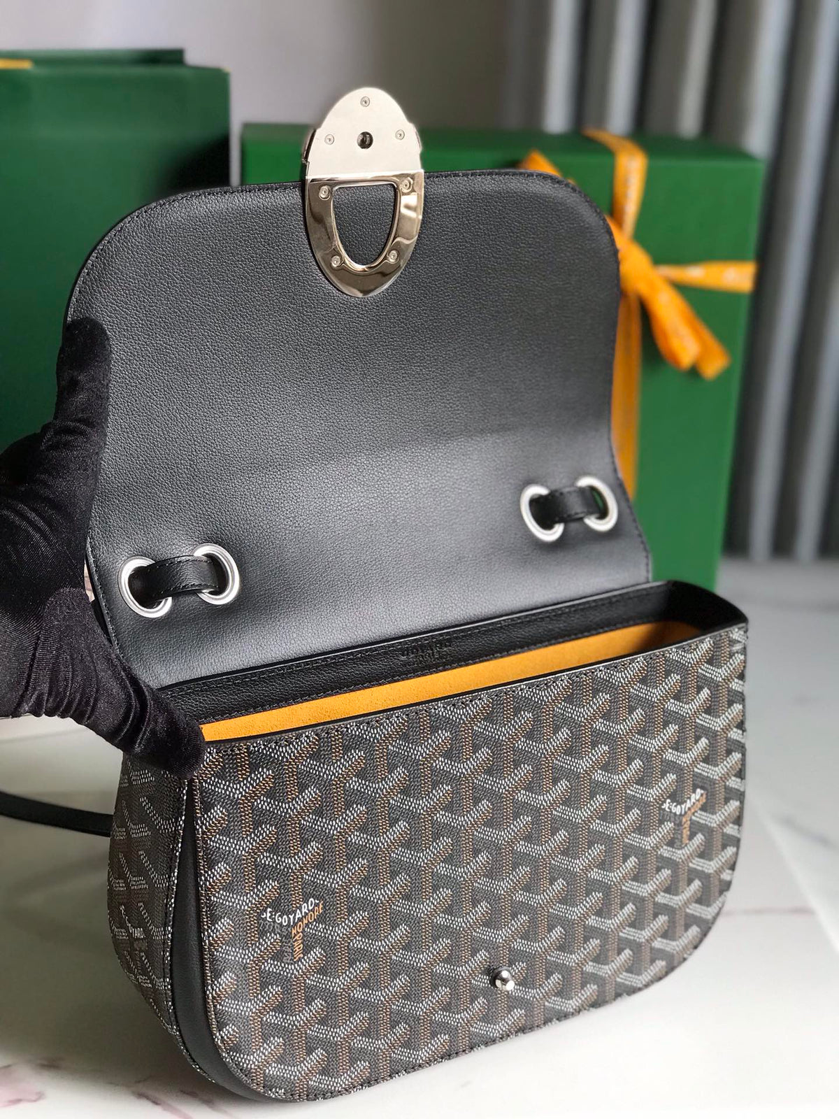 233 BAG 25 IN BLACK CALFSKIN AND GOYARDINE CANVAS