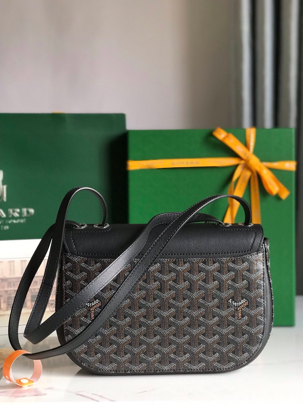 233 BAG 25 IN BLACK CALFSKIN AND GOYARDINE CANVAS