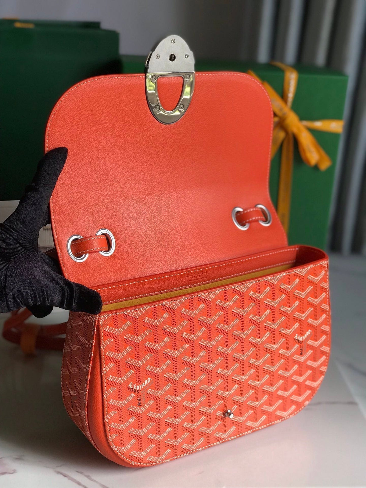 233 BAG 25 IN ORANGE CALFSKIN AND GOYARDINE CANVAS