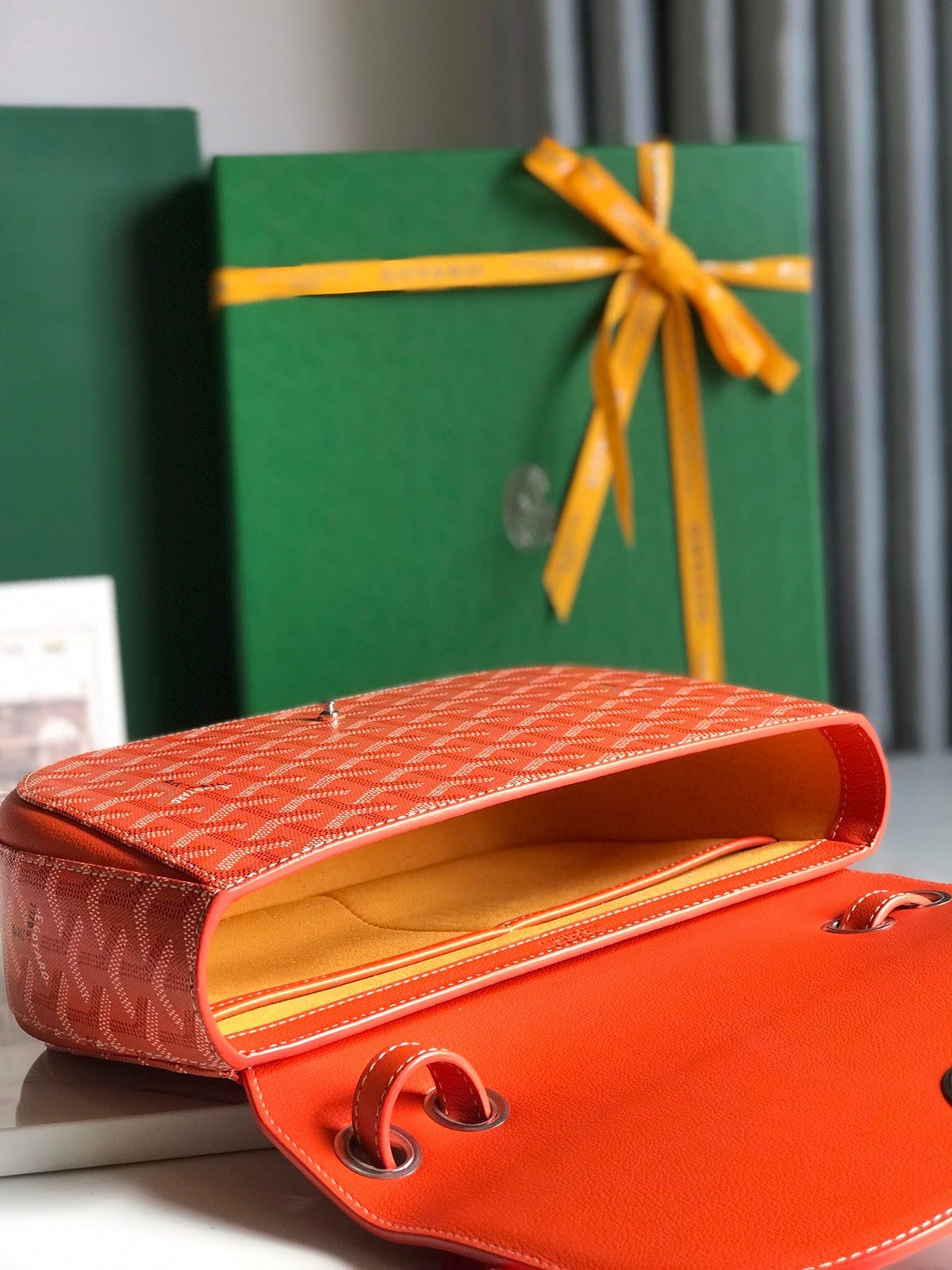 233 BAG 25 IN ORANGE CALFSKIN AND GOYARDINE CANVAS