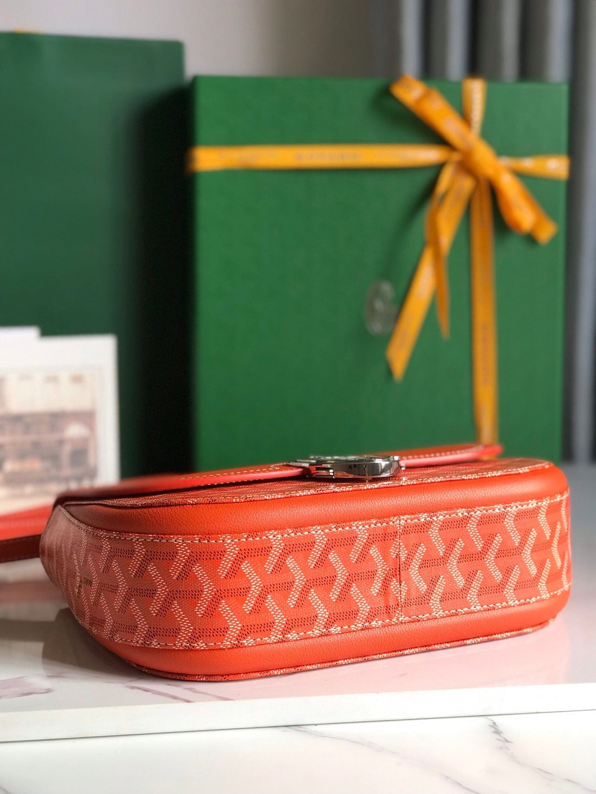 233 BAG 25 IN ORANGE CALFSKIN AND GOYARDINE CANVAS