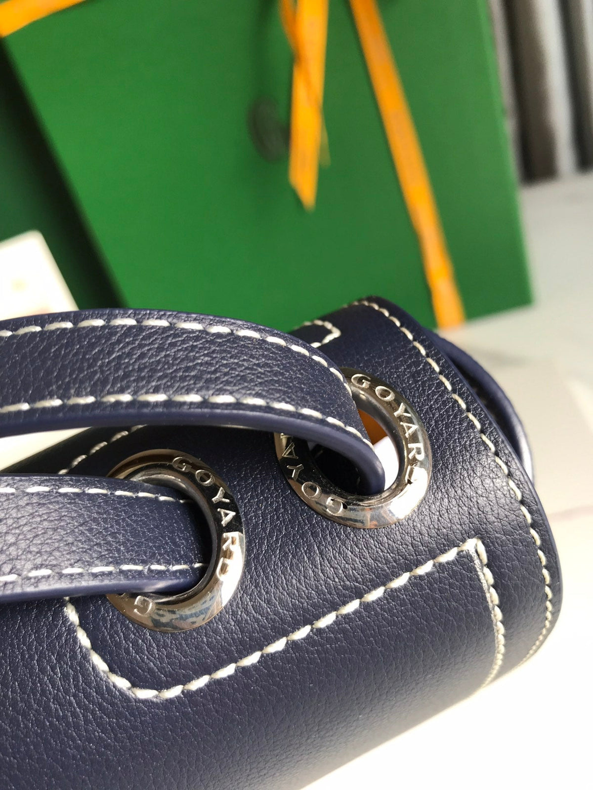 233 BAG 25 IN NAVY BLUE CALFSKIN AND GOYARDINE CANVAS