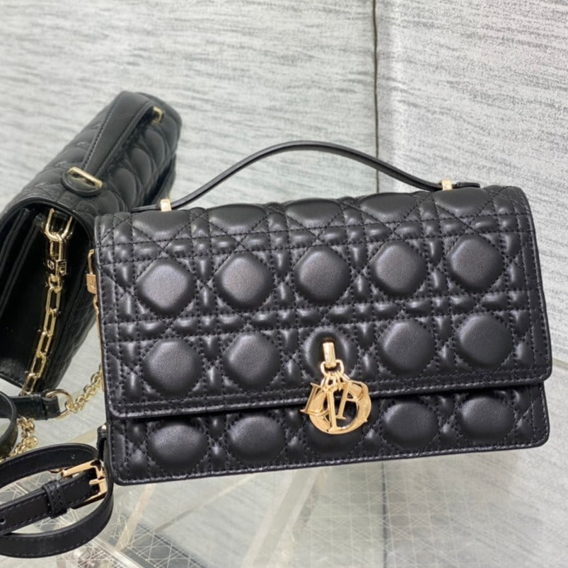 MY CD 24 TOP HANDLE BAG BLACK LAMBSKIN