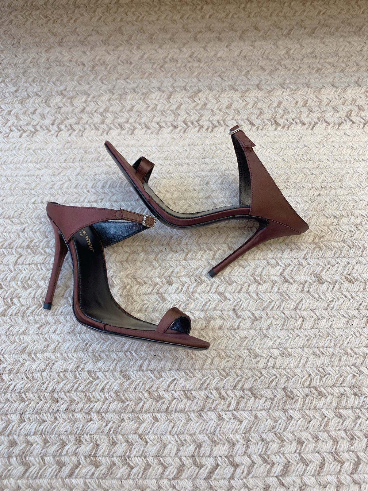 GAP CRYSTAL-BUCKLE SLIDE SANDALS IN SHIRAZ RED SILK