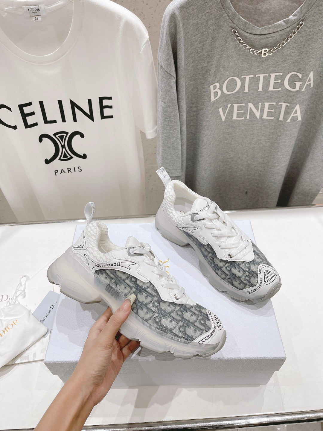 CD Vibe Sneaker White Black Polyester Mesh Fabric And Oblique Jacquard Fabric