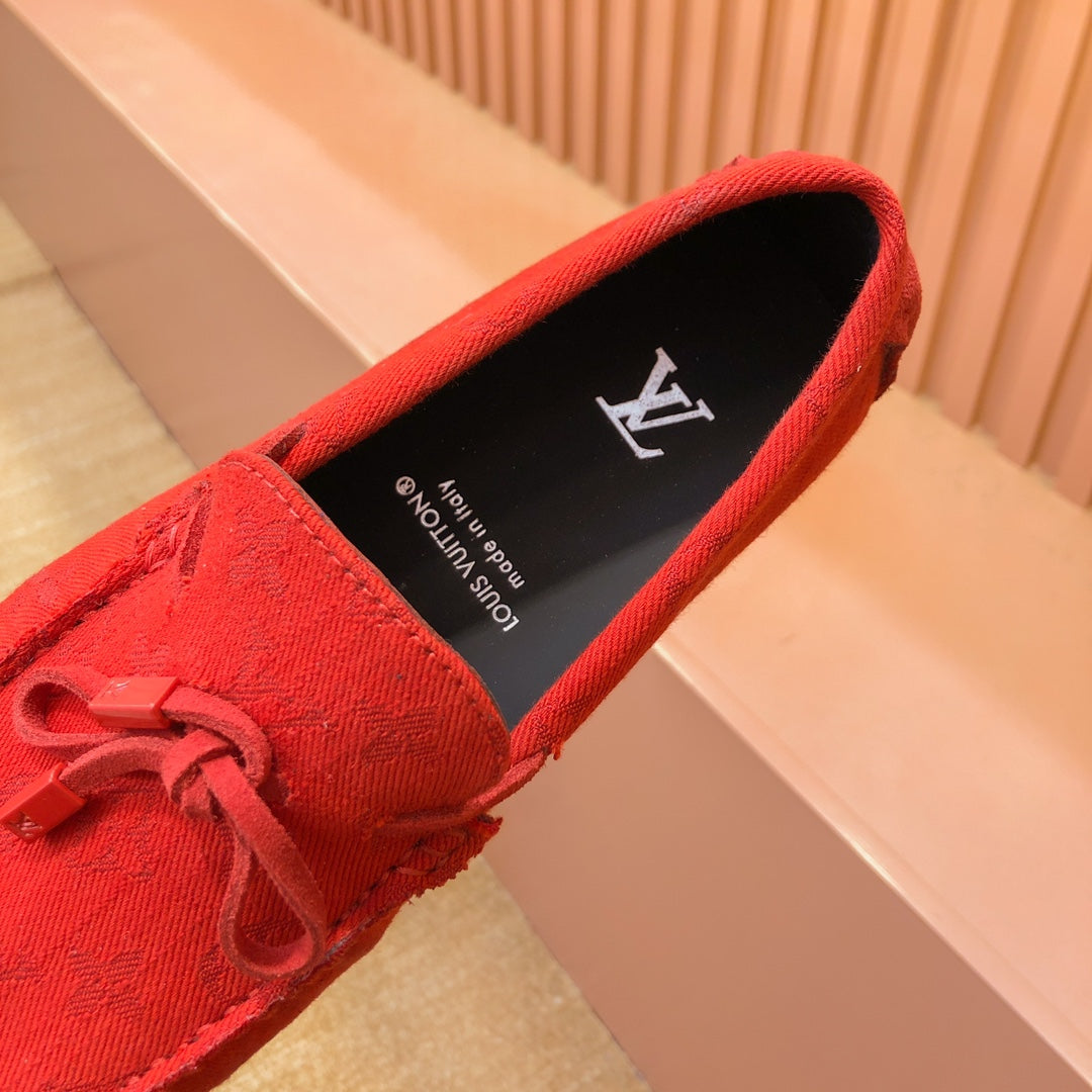 LV LOAFER IN CRIMSON RED MONOGRAM DENIM WITH BOW