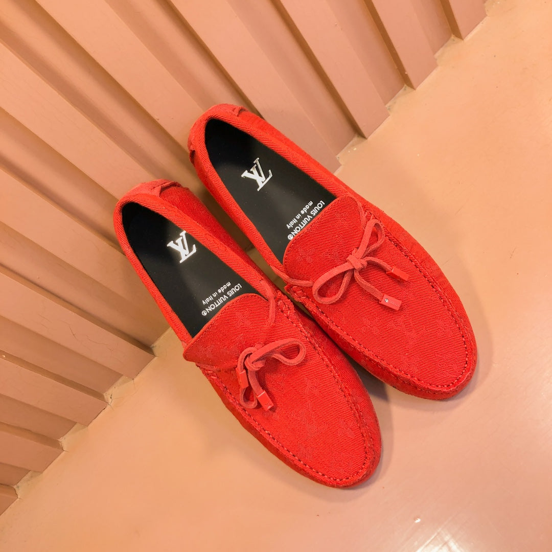 LV LOAFER IN CRIMSON RED MONOGRAM DENIM WITH BOW
