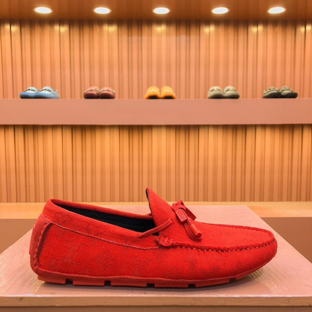 LV LOAFER IN CRIMSON RED MONOGRAM DENIM WITH BOW