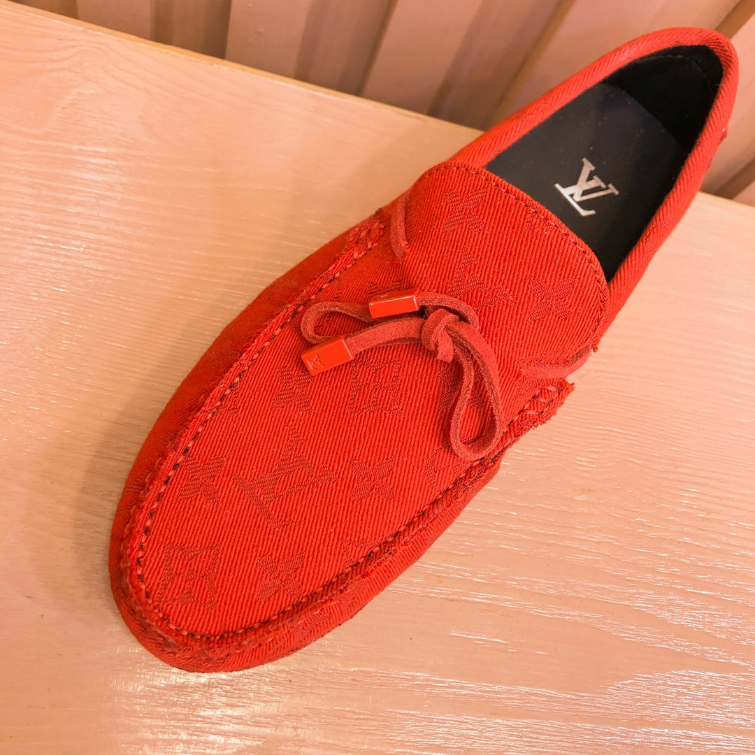 LV LOAFER IN CRIMSON RED MONOGRAM DENIM WITH BOW