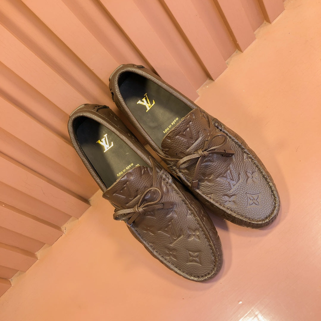 LV LOAFER IN CHOCOLATE BROWN EMBOSSED CALFSKIN