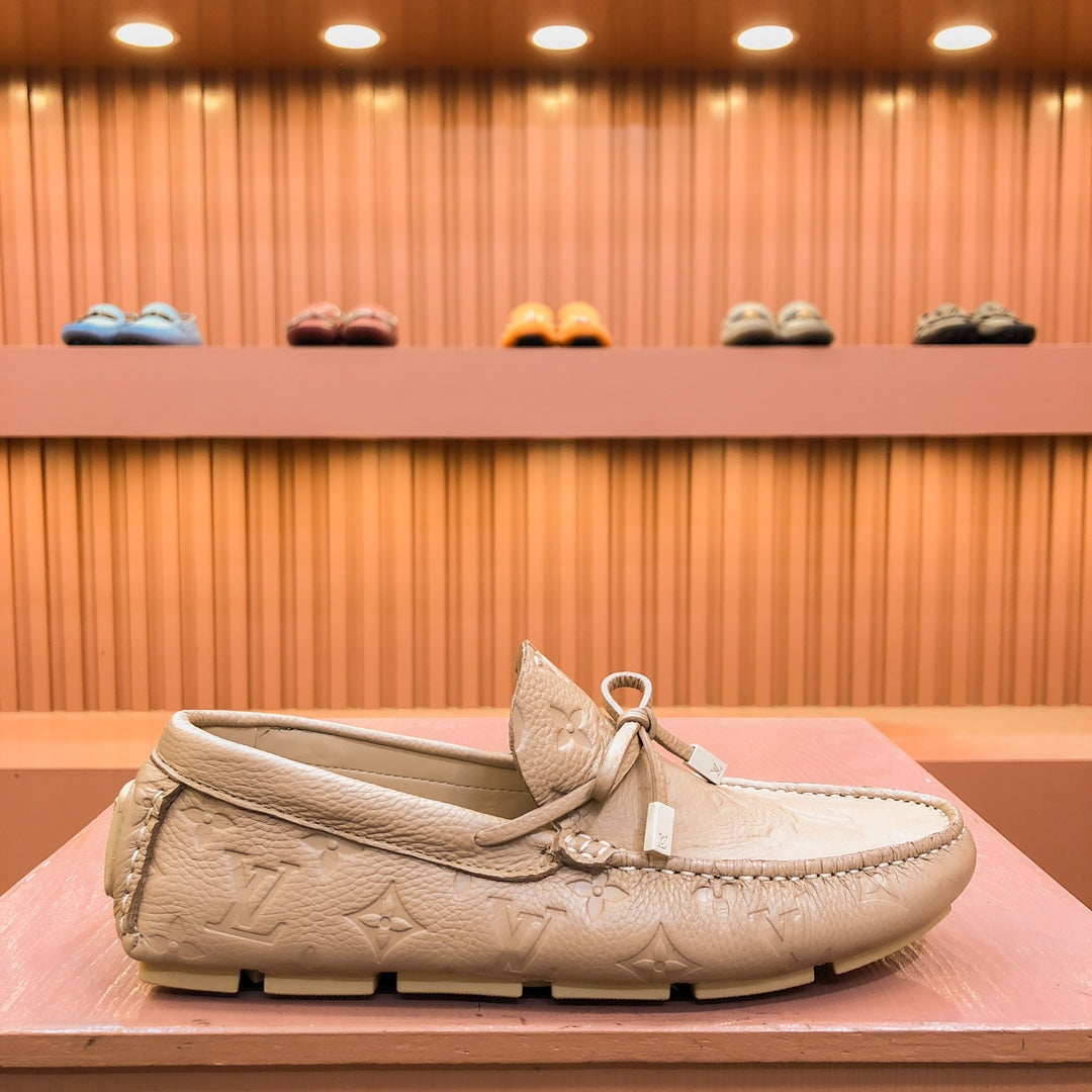 LV LOAFER IN CAMEL BROWN EMBOSSED CALFSKIN