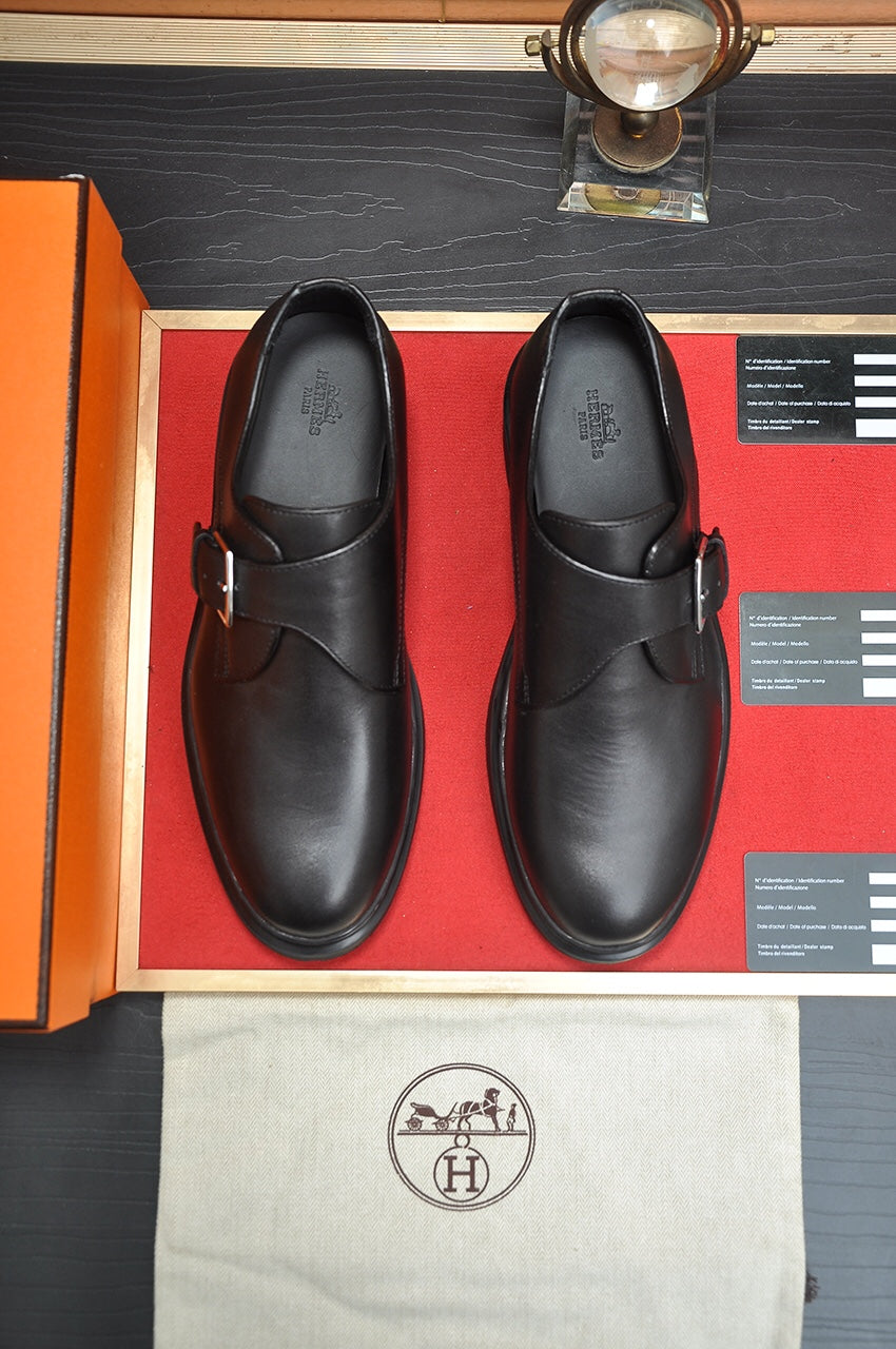 HM MONK STRAP BLACK CALFSKIN
