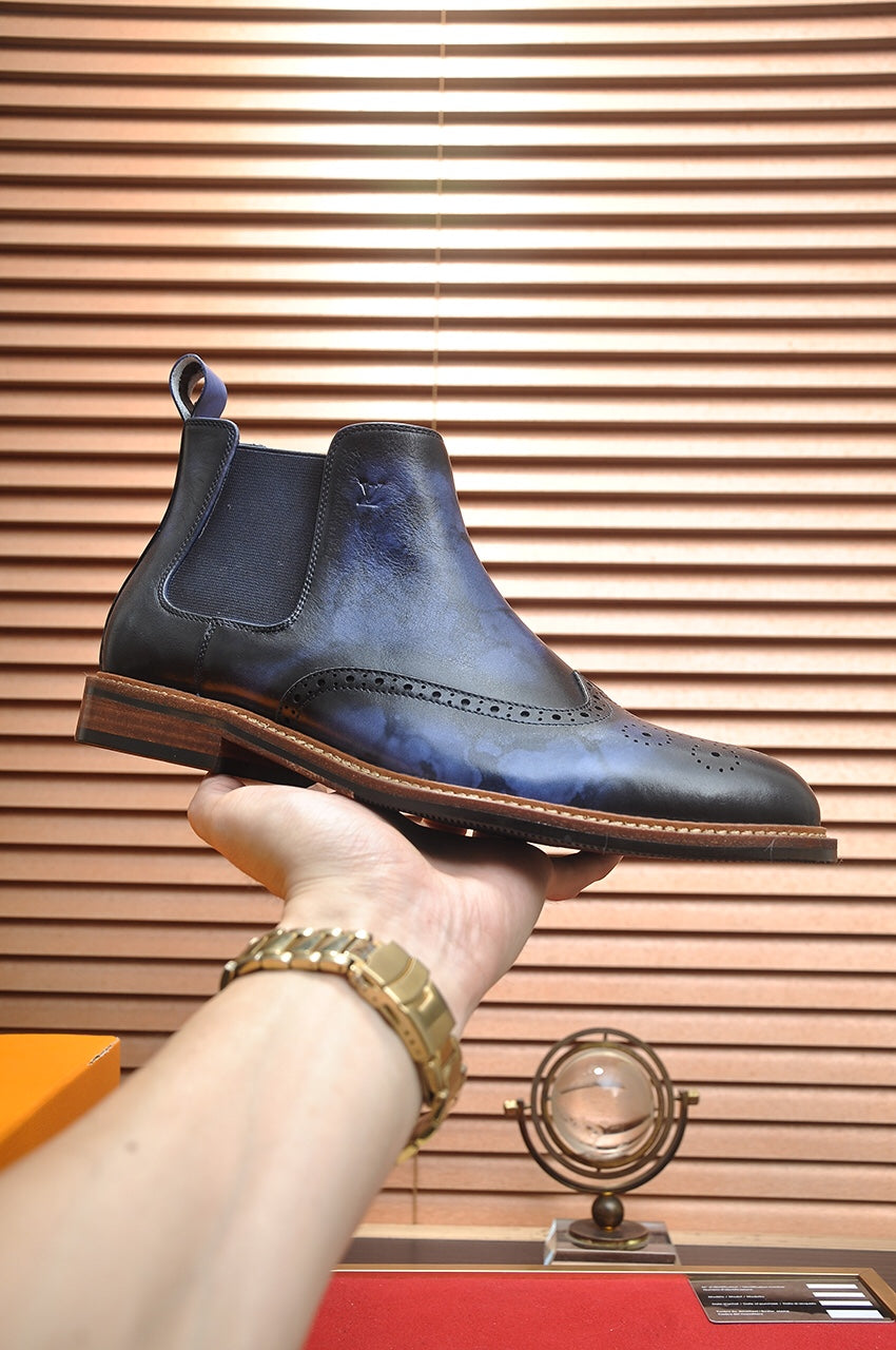 LV CHELSEA ANKLE BOOT IN BLUE OMBRE BLACK CALFSKIN
