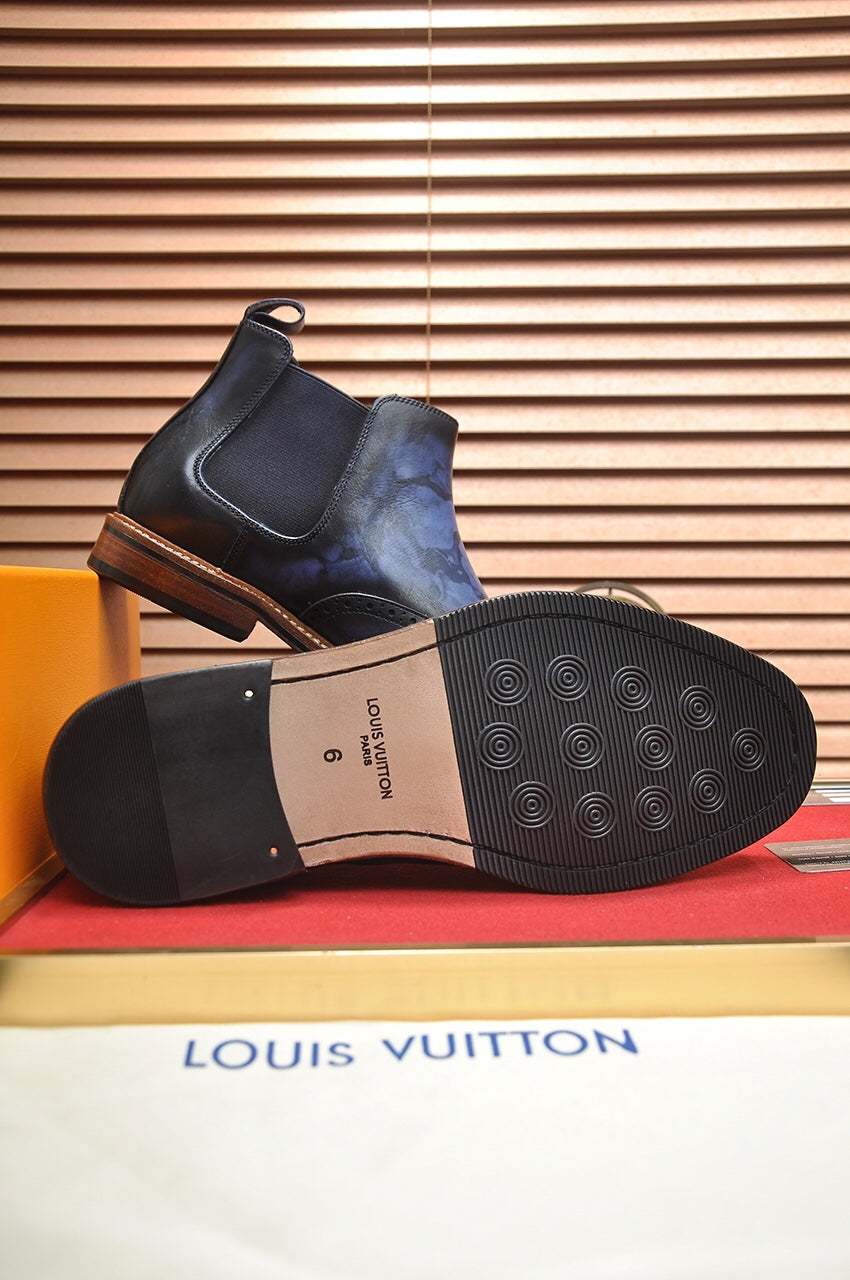 LV CHELSEA ANKLE BOOT IN BLUE OMBRE BLACK CALFSKIN
