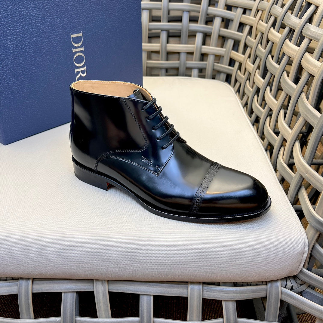CD HOMME LACE-UP ANKLE BOOT BLACK EMBOSSED CALFSKIN