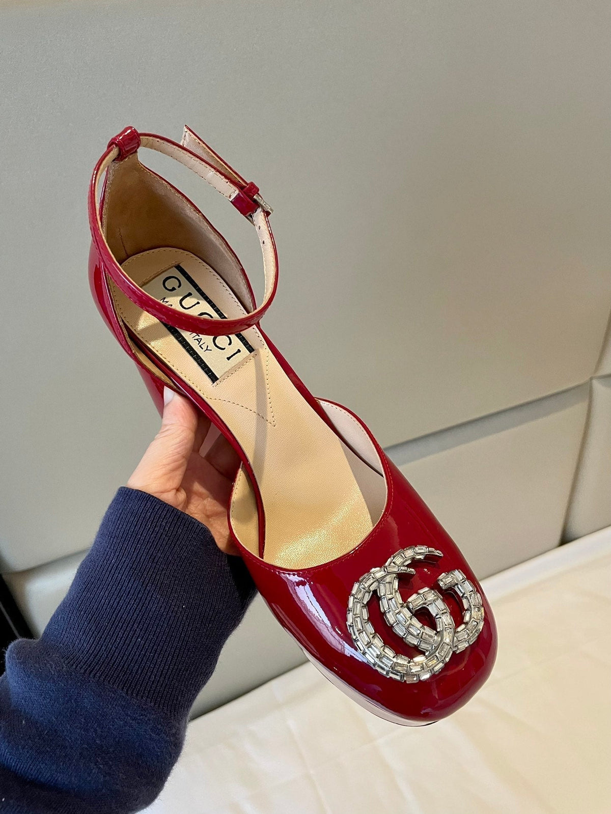 platform pump 12cm with double g red patent leather